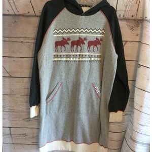 Lazy One Cabin Moose Gray Sleep Hoodie Sleep Snuggling Cold Weather Size S/M